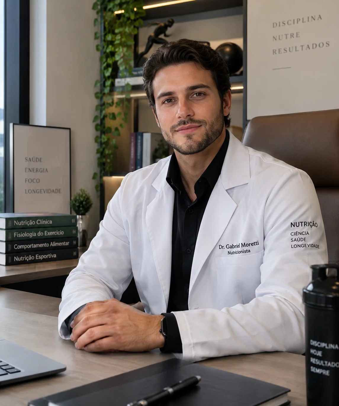 Dr. Gabriel Montenegro, nutricionista clínico, em seu consultório